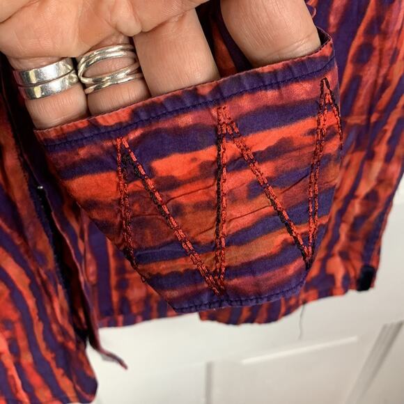 Visconti Orange Purple Tie Dye Look Designer Cotton Long-sleeve Shirt M-094 Sz S - Picture 5 of 9
